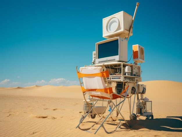 Computadora en una silla en el desierto