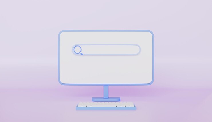Foto computadora con teclado y concepto de búsqueda en línea