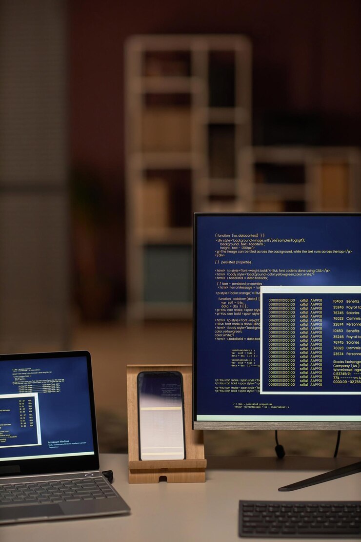 Foto computadoras con códigos de seguridad para el programa