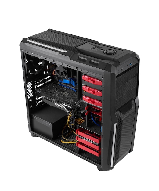Computadores de secretária e componentes visíveis