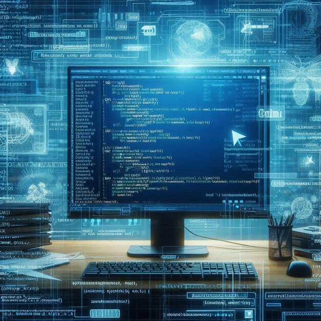 Computer-Codierungsschirm mit blauem Hintergrund