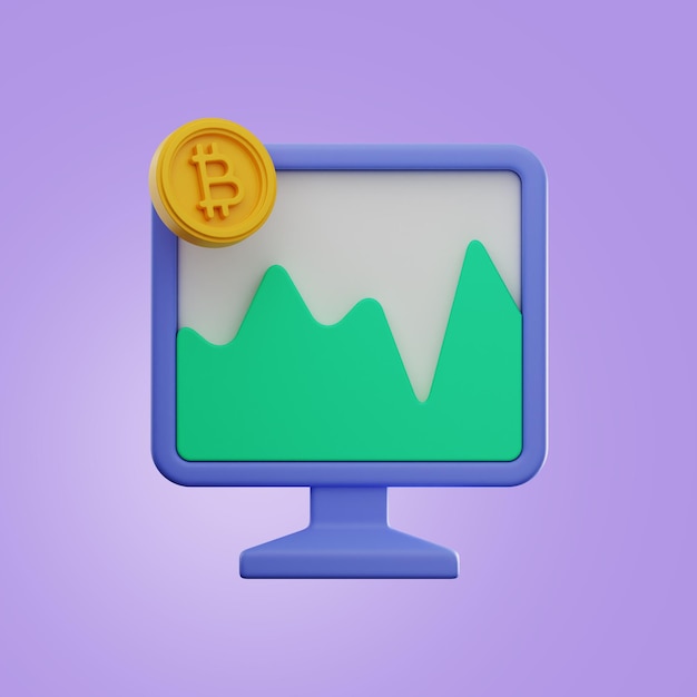 Computer Coin Graph Money Finance Icon 3D-Rendering auf isoliertem Hintergrund