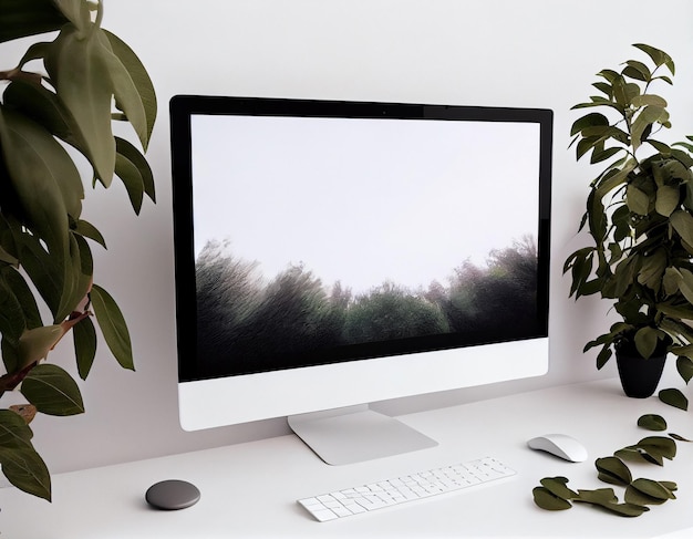 Foto computer-desktop-bildschirm-mockup-illustration, erstellt mit generativer ki