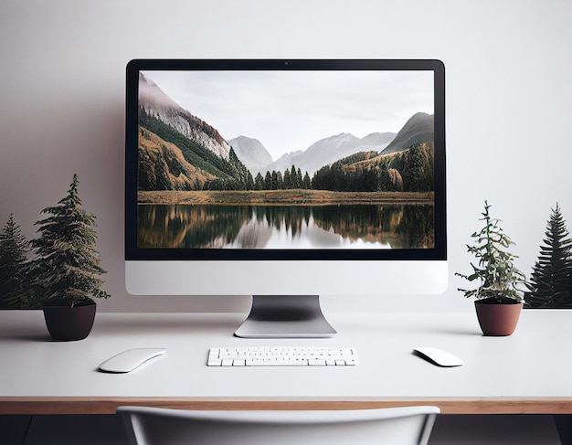 Foto computer-desktop-bildschirm-mockup-illustration, erstellt mit generativer ki