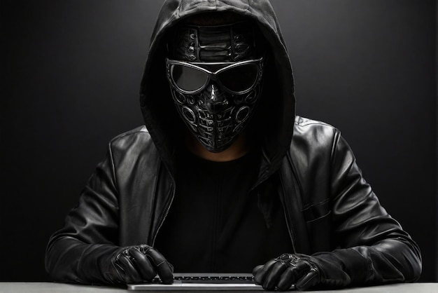 Computer-Hacker mit Maske Schwarzer Hacker