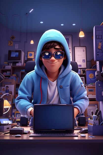 Computer Hacker Personagem de desenho animado Estilo de animação 3D furtivo