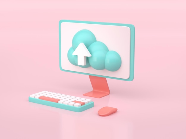 Computer mit 3D-Upload-Symbol 3D-Rendering