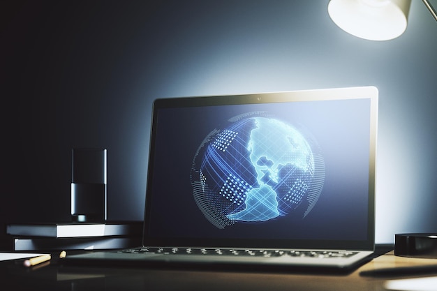 Computer-Monitor mit digitaler Amerika-Karte globale Technologie-Konzept 3D-Rendering