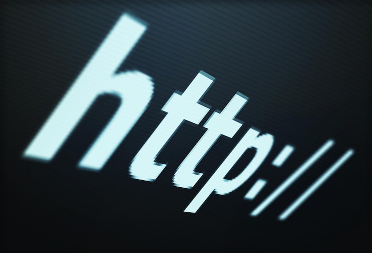 Foto computer screen and http search close up networking and connectivity with internet access on computer url domain online site and software for website and cybersecurity with digital communication
