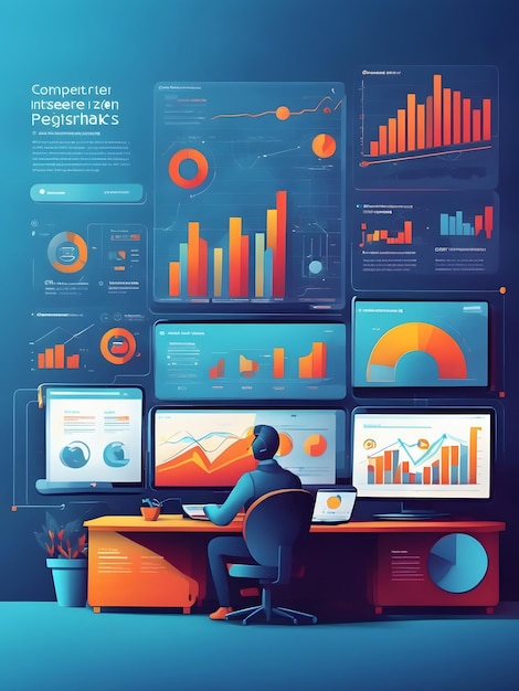 Computerbildschirme moderne Infografiken, Statistiken und Datenanalysen