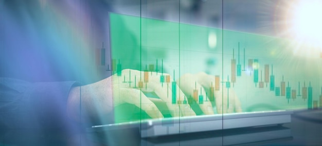 Computerdiagramm der Marktvolatilität mit Geschäftsmannhandtyp