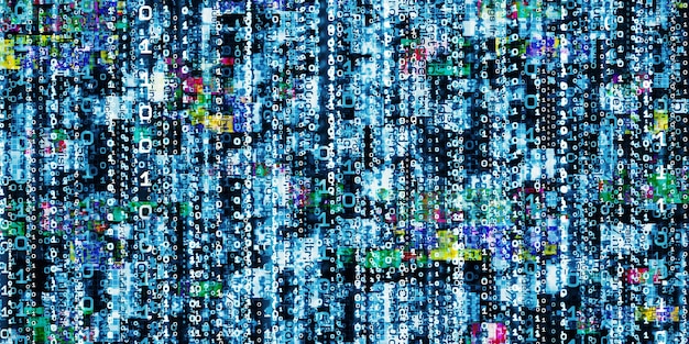 Computerfehleranzeige beschädigter binärer Datenhacker digitaler binärer Datenbildschirmhintergrund 3d