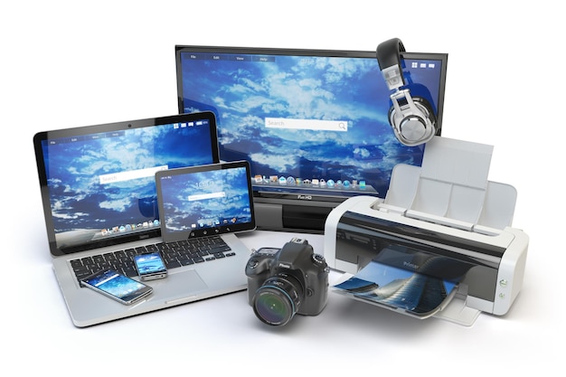 Computergeräte und Bürogeräte Mobiltelefonmonitor Laptop Drucker Kamera Kopfhörer und Tablet-PC 3D