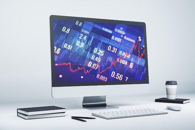 Computermonitor mit abstraktem Finanzdiagramm Finanz- und Handelskonzept 3D-Rendering