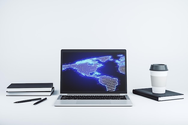 Computermonitor mit digitaler Amerika-Karte globales Technologiekonzept 3D-Rendering