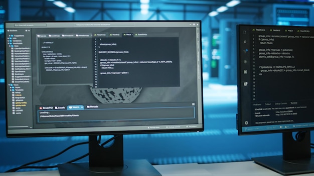 Computern in leeren Rechenzentrumsanlagen, die den Energieverbrauch von Servern verwalten