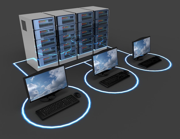 Computernetzwerkkonzept. Internet-Server. 3D-Darstellung