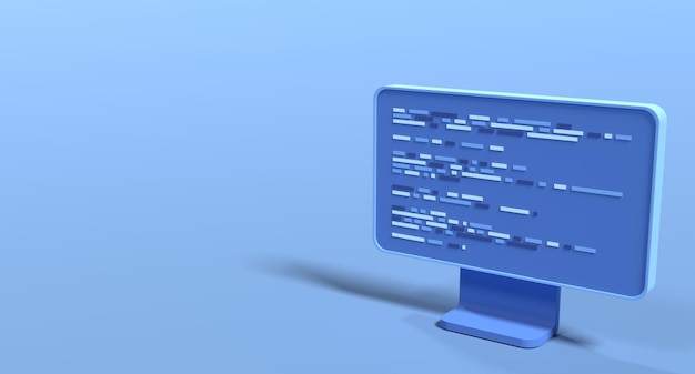 Computerprogrammierung oder Softwareentwicklung 3D-Rendering von Flachmonitoren Kodierung 3D-Rendering 3D-Computermonitor 3D-Rendering Illustration