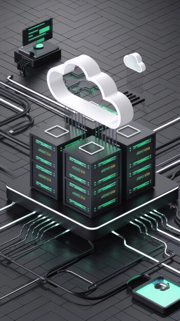 Computertechnologie 3D-Illustration Berechnung von großen Datenzentren Cloud Computing Online-Geräte u