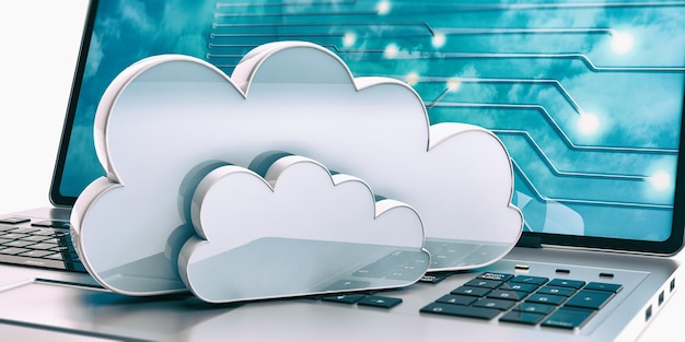 Computerwolke auf einem Laptop 3D-Darstellung
