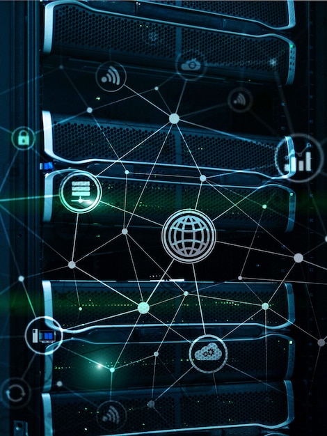 Computing-Konzept Technologieinfrastruktur Cloud Computing und Kommunikation auf dem Hintergrund des Rechenzentrums