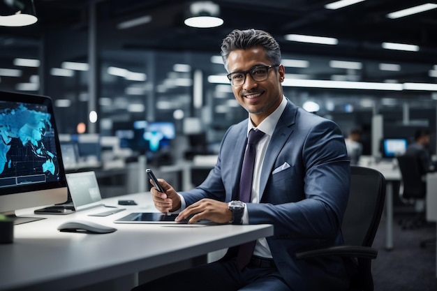 Comunicação empresarial tecnologia moderna e conceito de escritório empresário sorridente com tablets