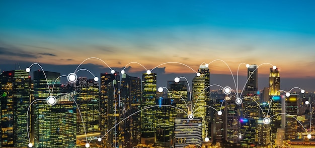Comunicación avanzada y conexión de red global a Internet en ciudad inteligente