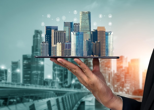 Comunicación avanzada y conexión de red global a Internet en ciudad inteligente