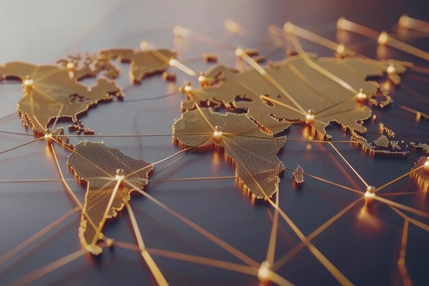 Comunicación global y conexiones internacionales mapa del mundo con líneas y puntos conectados