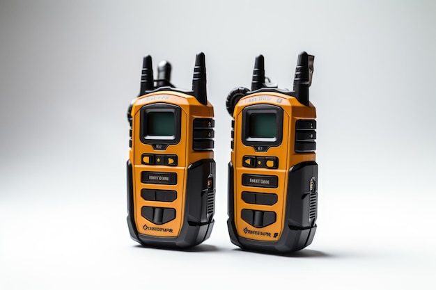 Foto comunicadores gemelos walkie talkies se unen