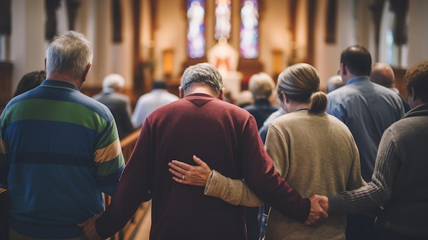 Foto comunidad cristiana grupos diversos unidos en el interior de la iglesia