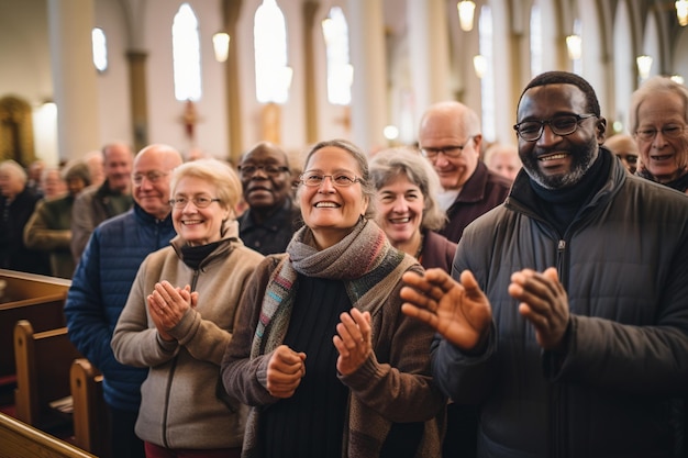 Foto comunidad cristiana grupos diversos unidos en el interior de la iglesia