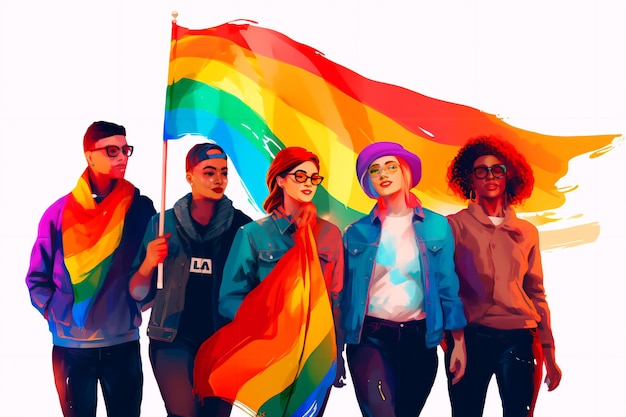 Comunidad LGBT en el desfile Ilustración del mes del Orgullo generada por IA