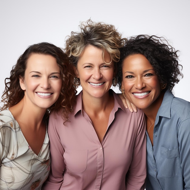 Foto una comunidad de tres mujeres mayores en fondo blanco