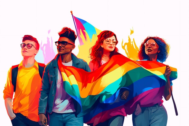 Comunidade LGBT no desfile Ilustração do mês do Orgulho gerada por IA