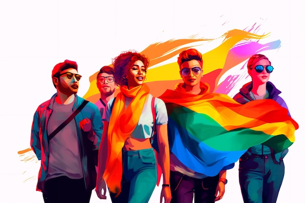 Comunidade LGBT no desfile Ilustração do mês do Orgulho gerada por IA