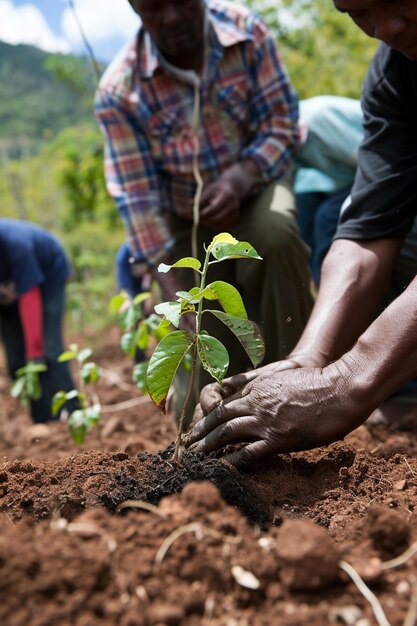 Foto comunidades que se reúnen para un evento de plantación de árboles