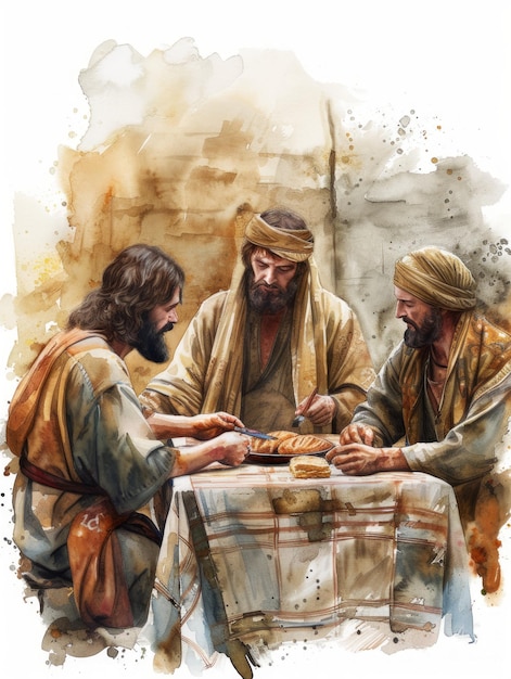 Comunión Divina Jesús compartiendo el pan con sus compañeros IA generativa