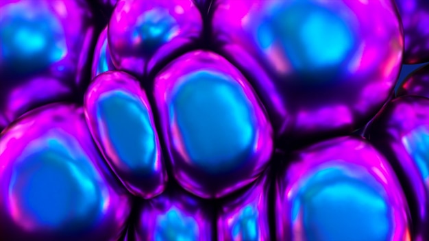 Conceito abstrato Bolas azul-violeta neon suaves alcançam umas às outras Esferas pegajosas cor metálica