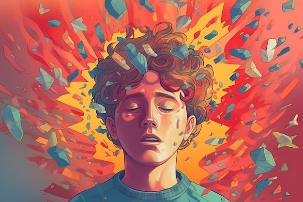 Conceito abstrato criativo de saúde mental Ilustração colorida de adolescente IA generativa