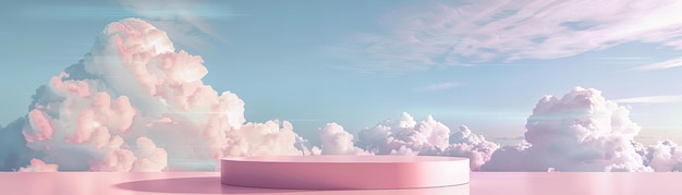 Conceito abstrato de pódio rosa com nuvens fofinhas Sonhador e fantasioso Design para exibição de produtos