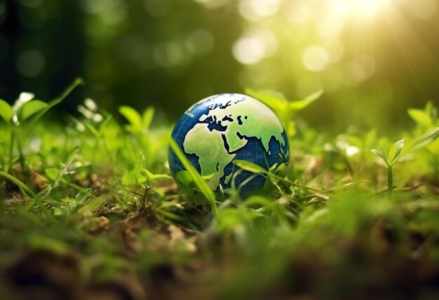 Foto conceito ambiental do globo verde sobre o musgo
