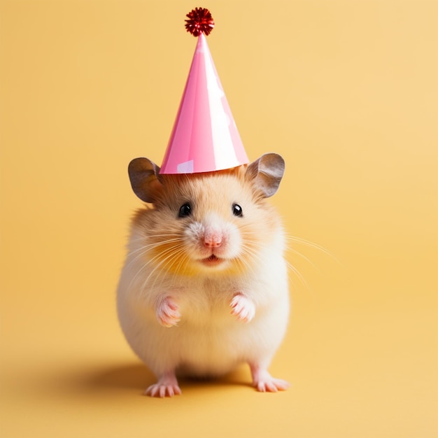 Conceito animal criativo Hamster com chapéu de cone de festa em fundo transparente