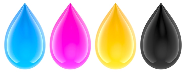 Foto conceito cmyk com renderização 3d de gotas