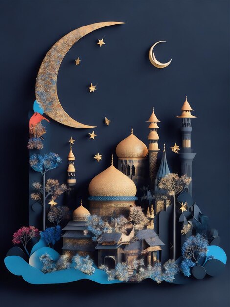 Conceito criativo de arte em papel e ideia do Ramadã