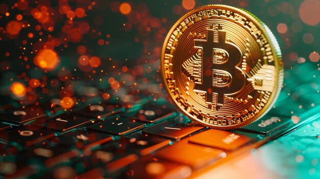 Conceito criativo de Bitcoin na tela de laptop moderno Renderização 3D