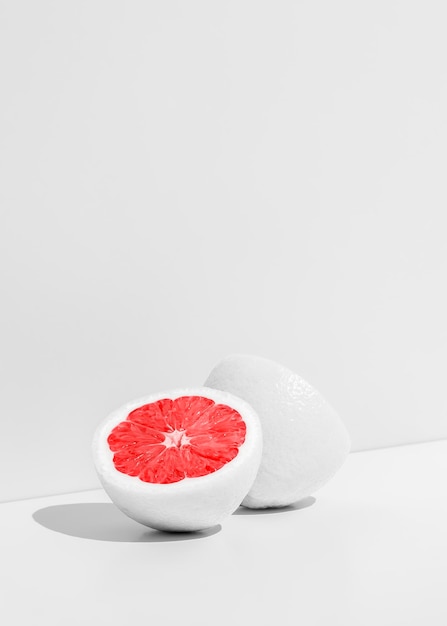 Conceito criativo de fruta corte branco laranja em fundo branco com espaço de cópia