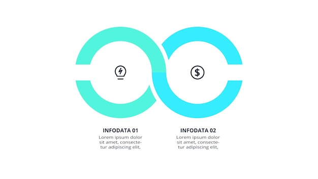 Conceito criativo para infográfico com 2 etapas opções de peças ou processos Visualização de dados de negócios