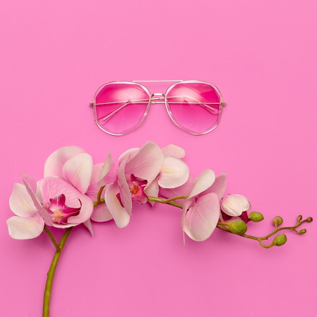 Conceito de acessório de óculos. Óculos de sol rosa elegantes