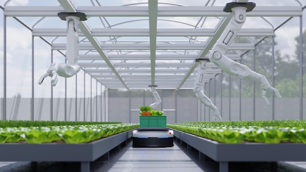 conceito de agricultores robóticos inteligentes de IA automação da tecnologia agrícola